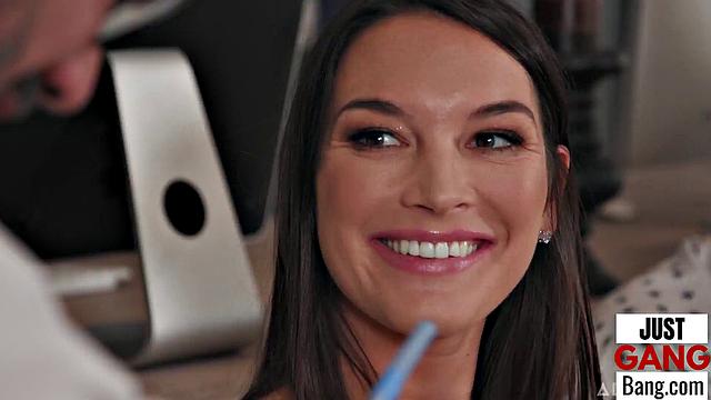 Big ass babe enjoys being in a gangbang