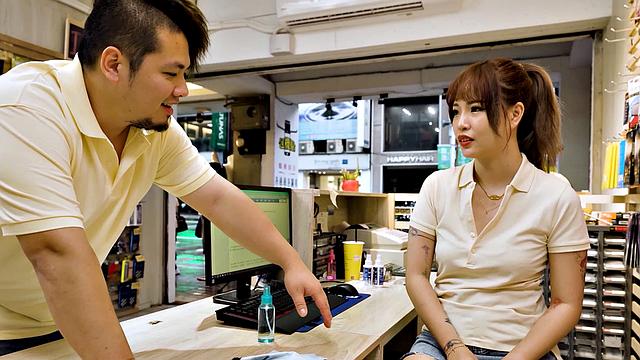 Cute shop worker Bad gets caught masturbating at work