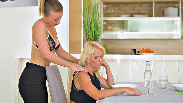 A naughty Girlfriend with brown hair finger and lick her trimmed pussy