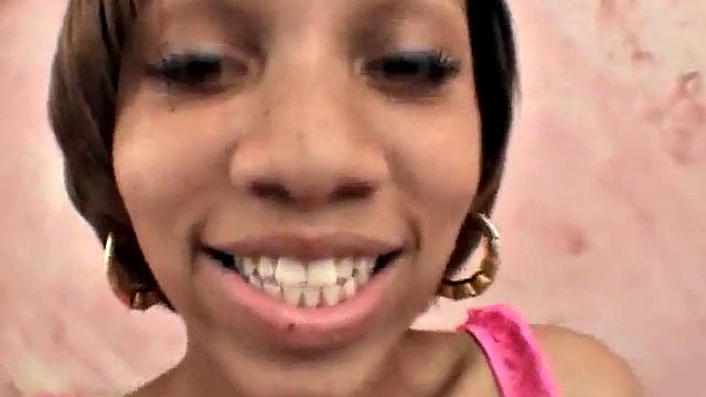 Petite ebony teen sucks on hard dick