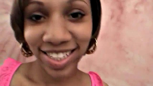 Petite ebony teen sucks on hard dick