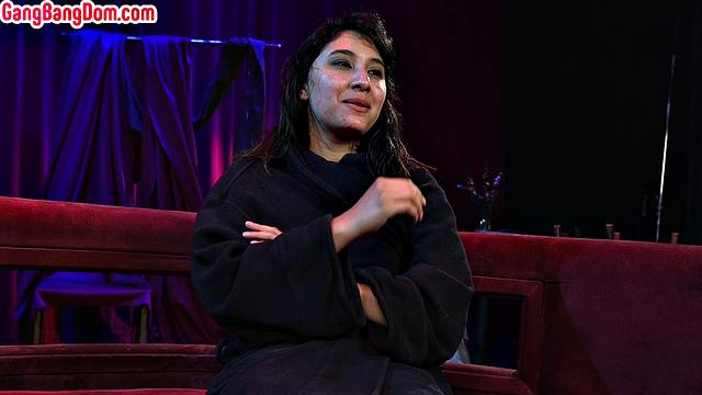 Bitch in stockings gets smashed in gangbang