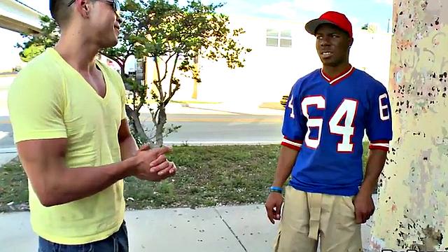 Ebony stud picked up for public fuck by white top