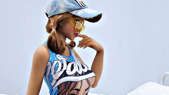 Newest sex robot with blonde hair and petite frame