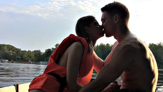 Skinny girl gets nailed in a boat in a MMF threesome