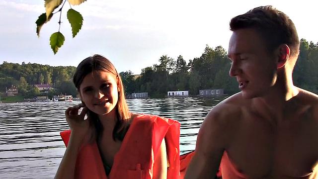 Skinny girl gets nailed in a boat in a MMF threesome