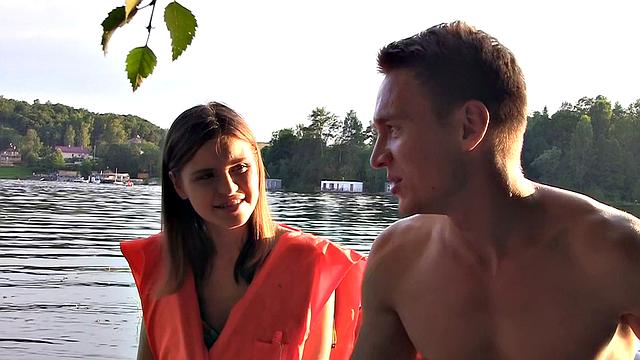 Skinny girl gets nailed in a boat in a MMF threesome