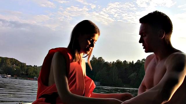 Skinny girl gets nailed in a boat in a MMF threesome