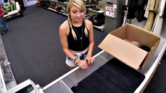 PAWG with braids gets pounded by shop owner