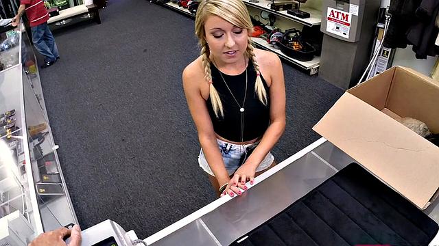 PAWG with braids gets pounded by shop owner