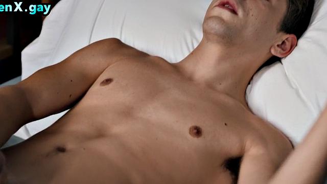 Bareback gay man fucks twink until cumshot