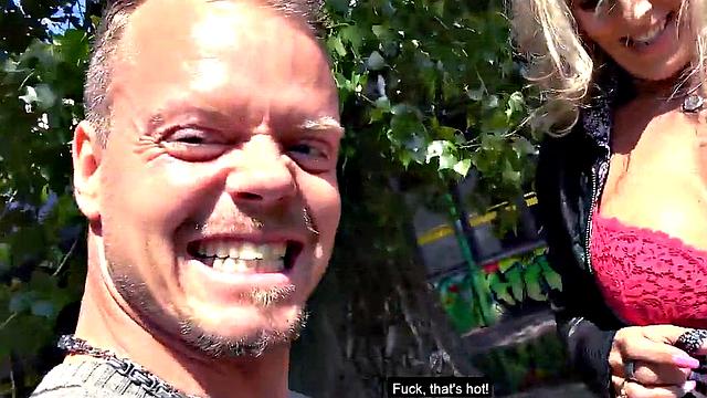 Public German amateur MILF fucked outdoors in POV style