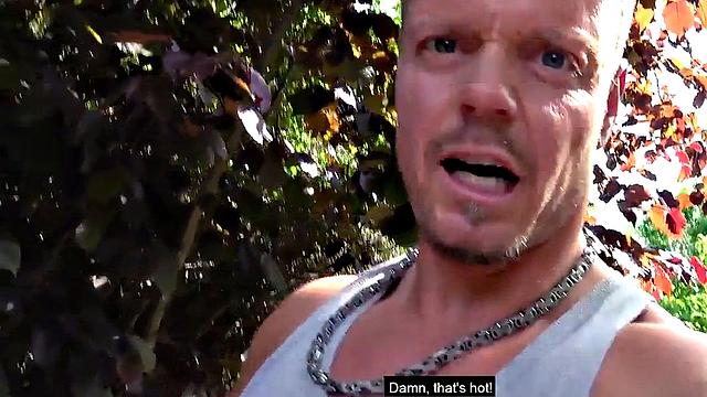 Public German amateur MILF fucked outdoors in POV style