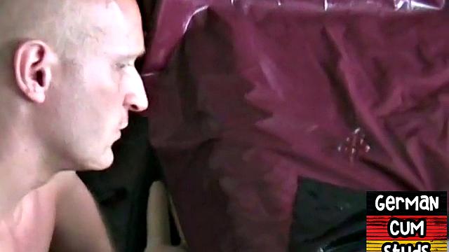 German amateur masked gay toyed after sucking cock