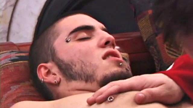 Rock and Roar start off stroking to a porn video and soon they're sucking each other's cock. Roar gets on his back, and Rock fucks the stuff out of him. Roar looks like he might even be in pain.