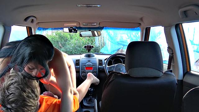 Rebel Teen gets her tight pussy filled with cream in wild car ride