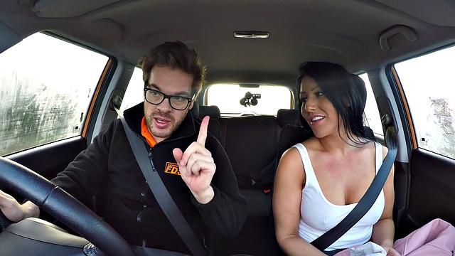 Rebel Teen gets her tight pussy filled with cream in wild car ride