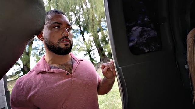 Muscled jock pulled to fuck gay in public outdoor van