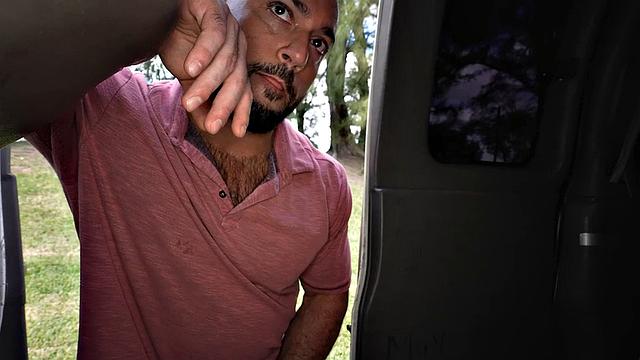 Muscled jock pulled to fuck gay in public outdoor van