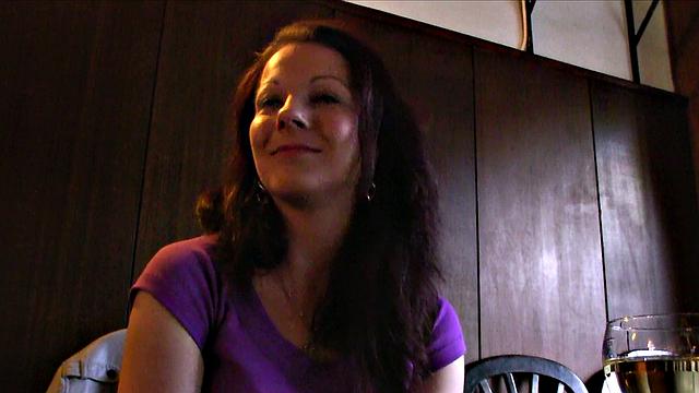 Lonely Brunette At Cafe Takes Cream All Over Her Face