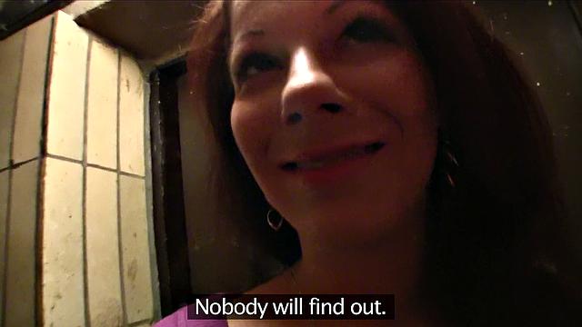 Lonely Brunette At Cafe Takes Cream All Over Her Face