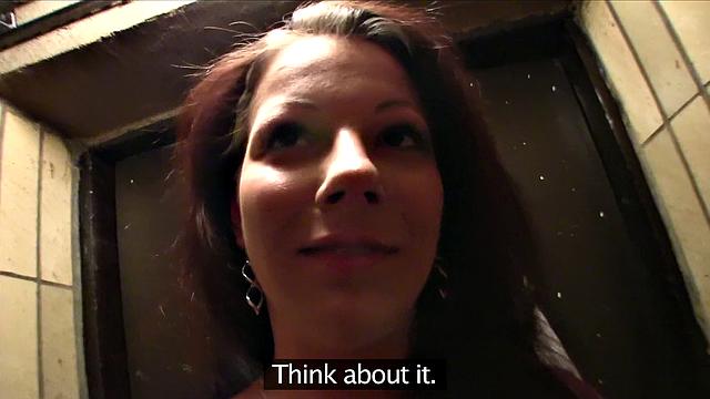 Lonely Brunette At Cafe Takes Cream All Over Her Face