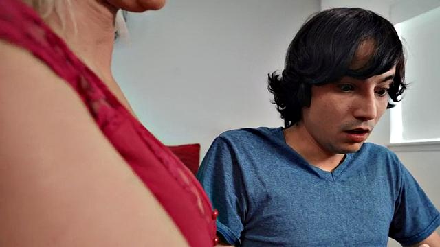 Stepmom with big tits pleasures herself while getting fucked doggystyle by a young guy