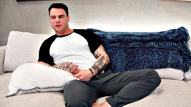 Sexy gay loves jerking his dick while fingering ass