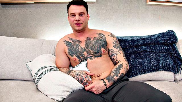 Sexy gay loves jerking his dick while fingering ass