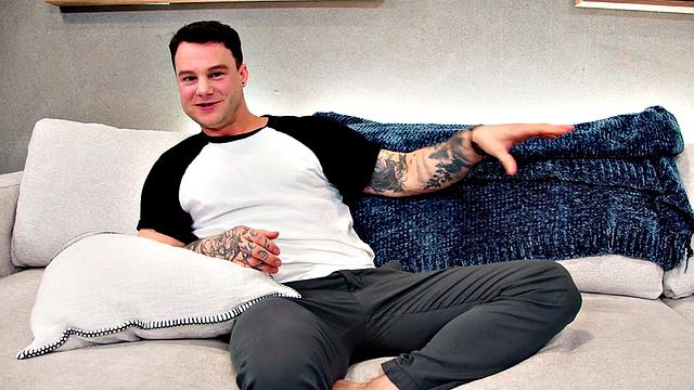 Sexy gay loves jerking his dick while fingering ass