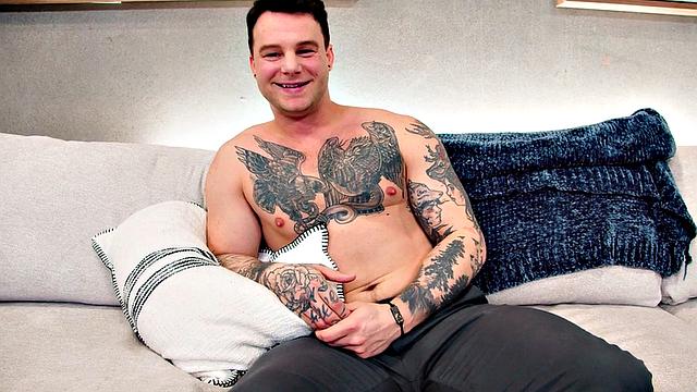 Sexy gay loves jerking his dick while fingering ass