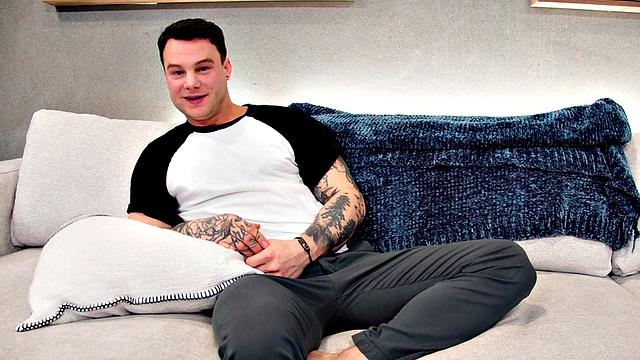 Sexy gay loves jerking his dick while fingering ass