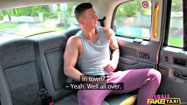 Watch this hot cab driver take a hard pounding from a male stripper in glasses