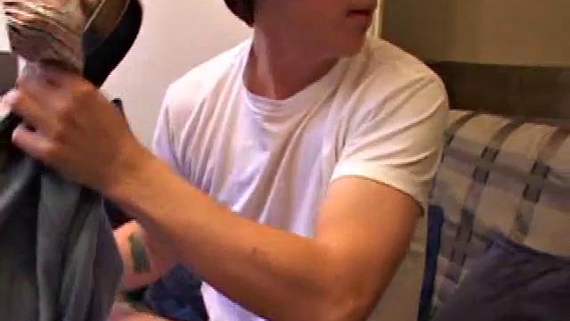 Matthew Matters wants a handjob, so he unzips his jeans and out pops that monster dick. He strokes himself before asking for help and pumps out a messy cum load onto his tummy, then licks it up.