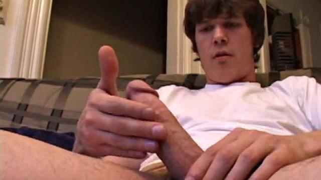 Matthew Matters wants a handjob, so he unzips his jeans and out pops that monster dick. He strokes himself before asking for help and pumps out a messy cum load onto his tummy, then licks it up.