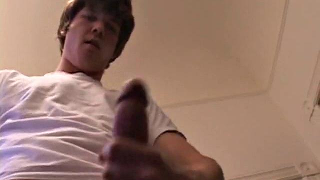 Matthew Matters wants a handjob, so he unzips his jeans and out pops that monster dick. He strokes himself before asking for help and pumps out a messy cum load onto his tummy, then licks it up.