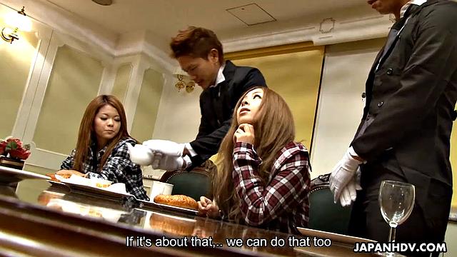 цубаса канон и подруга трахаются с тремя лакеями в групповухе