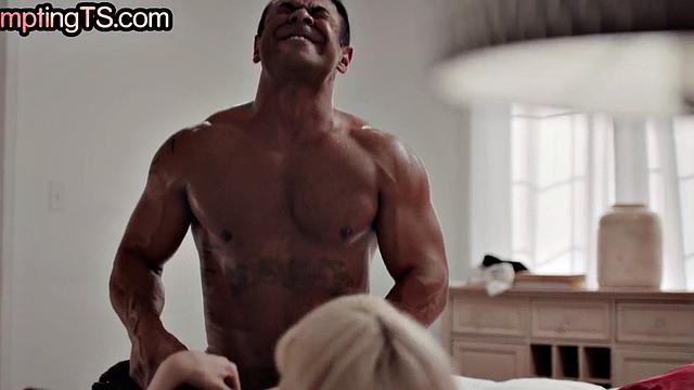 Tempting TS babe barebacked by businessman in her skinny ass