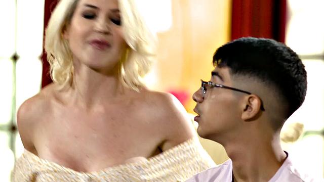 Threesome busty MILFS share younger BF