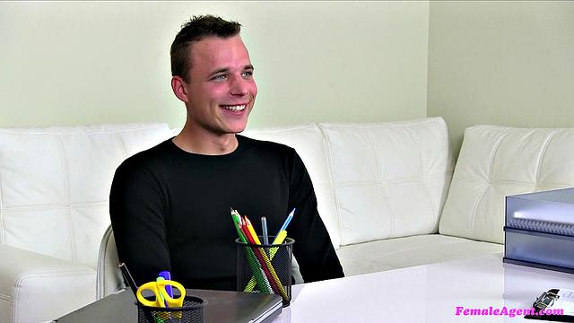 Tattooed stud learns to please the sexy agent he's been banging in the office