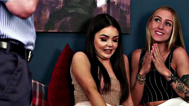 CFNM British babes teasing wanker till his cumshot