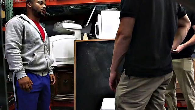 Black bottom gets fucked in pawnshop by owners