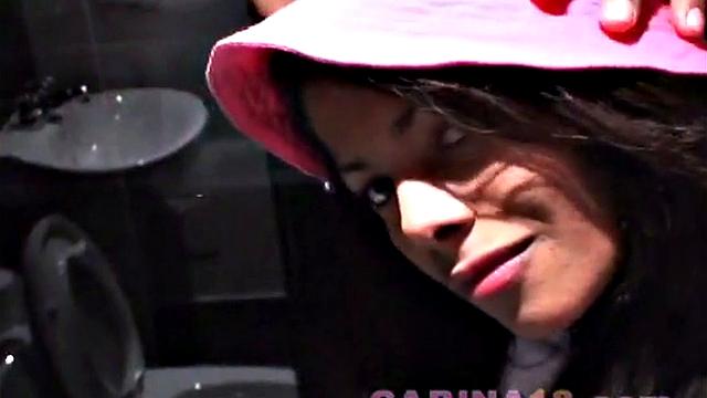 Carina 18 shown natural tits and pussy POV in comfort room