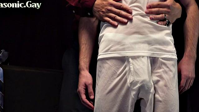 Religious twink fucked in 3some by dominant DILFS