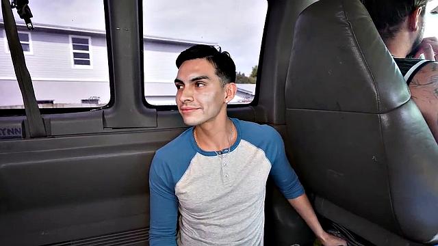 Str8 pulled jock fucks cum-loving guy in public outdoor van