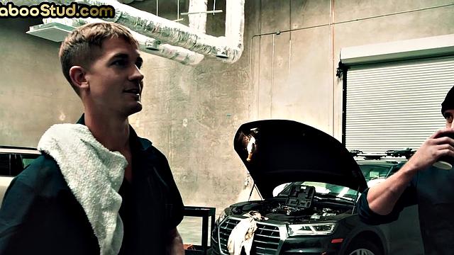 Kinky stepbrother barebacked in mechanic store by a stud