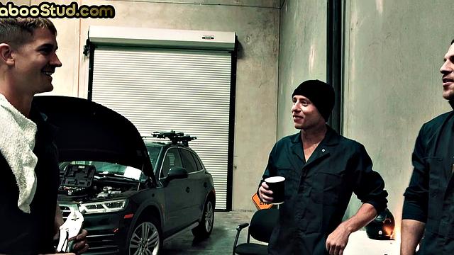 Kinky stepbrother barebacked in mechanic store by a stud