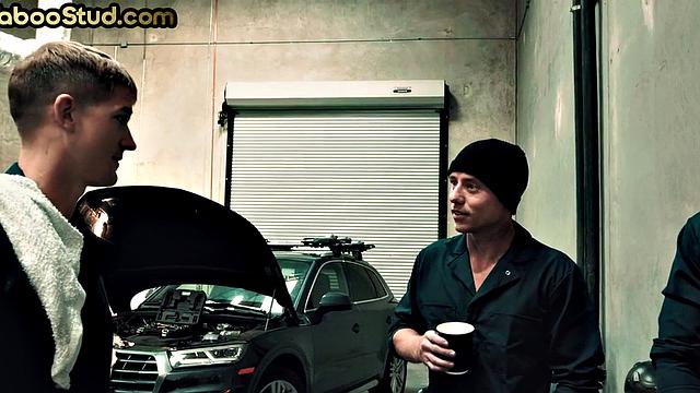 Kinky stepbrother barebacked in mechanic store by a stud