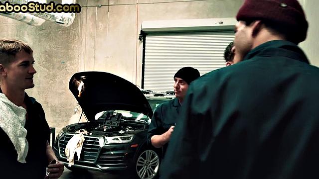 Kinky stepbrother barebacked in mechanic store by a stud
