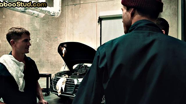 Kinky stepbrother barebacked in mechanic store by a stud